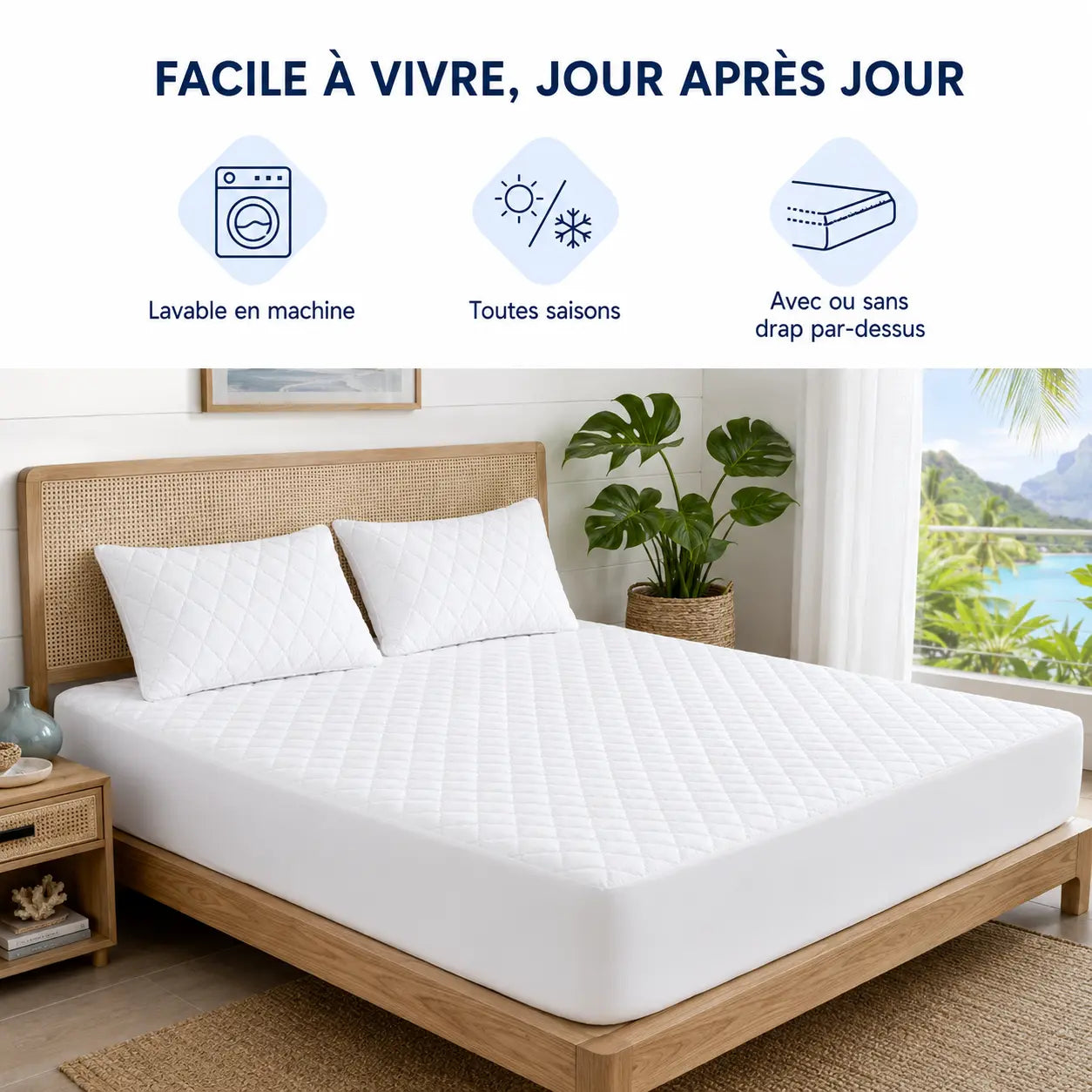Protège-matelas lavable en machine et utilisable toutes saisons