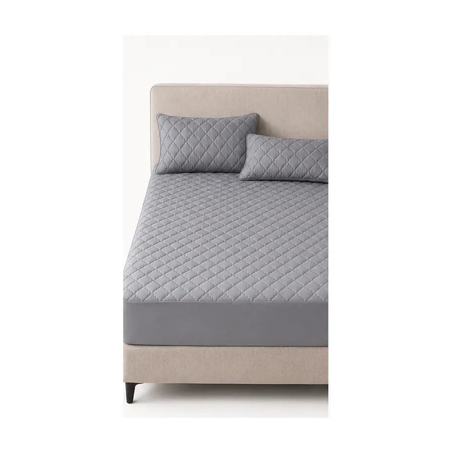 Protège-matelas matelassé imperméable gris avec deux taies assorties