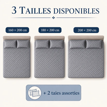 Guide des tailles 160 x 200, 180 x 200 et 200 x 200 cm avec deux taies assorties