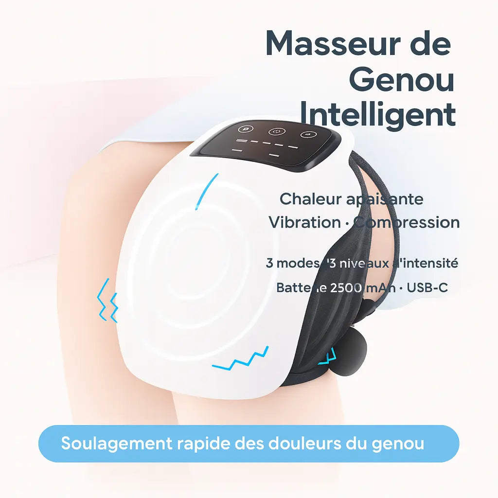 Masseur de genou chauffant – vibration & lumière rouge (rechargeable)
