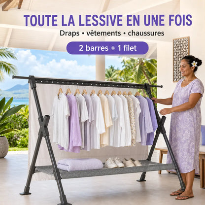 Séchoir XL utilisé sur une terrasse couverte à Tahiti