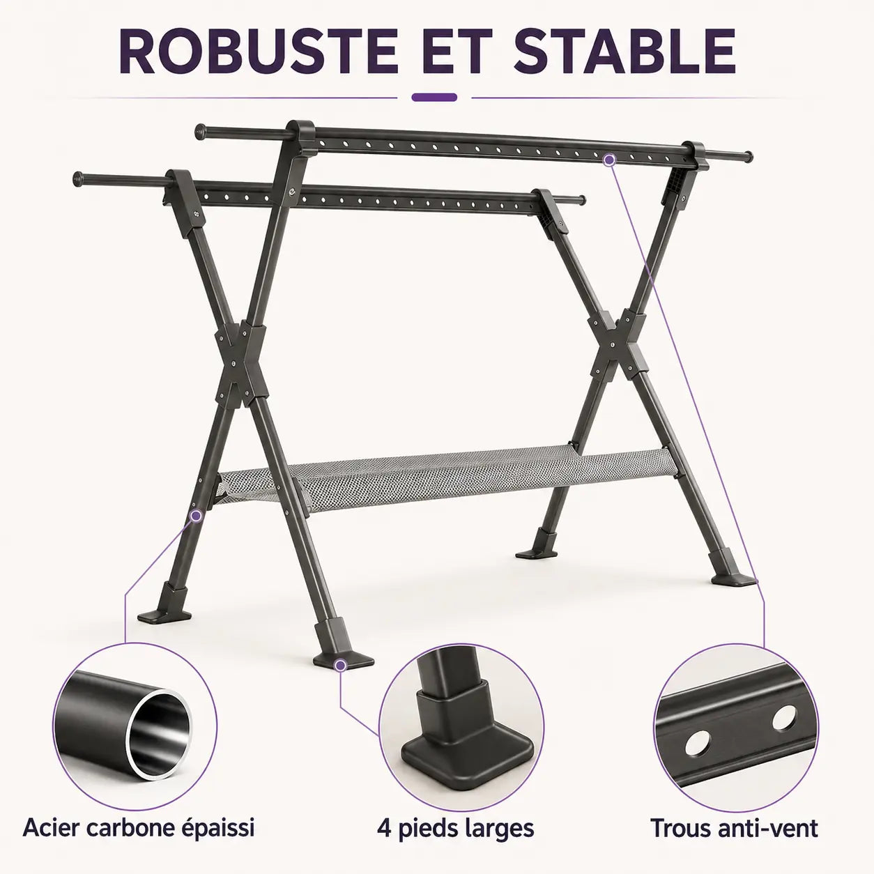 Structure robuste et stable du séchoir XL en acier carbone