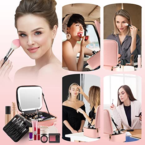 Mallette de Maquillage Portable avec Miroir LED