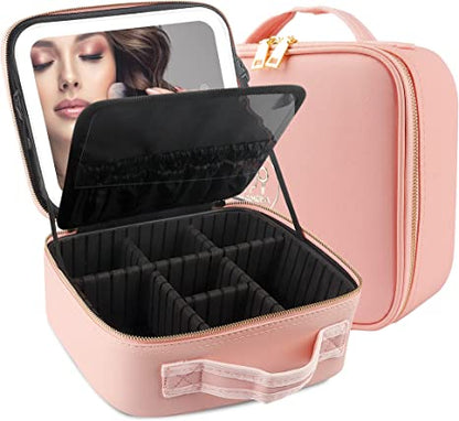Mallette de Maquillage Portable avec Miroir LED