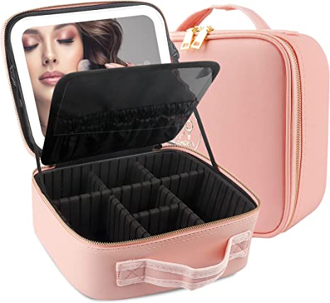 Mallette de Maquillage Portable avec Miroir LED